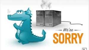 cartoon of an crocodile in front of computer servers