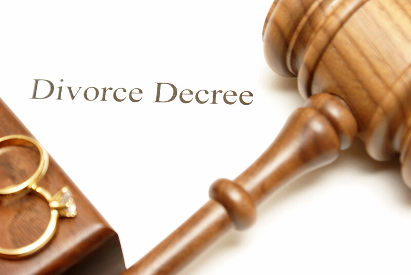 divorce documents with gavel on top